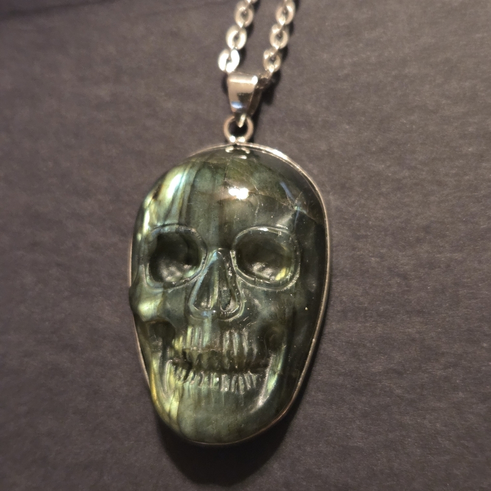 Labradorite Skull Pendant Necklace
